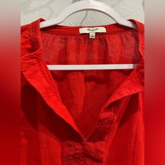 Madewell Embroidered Boho Western Tassel Shabby Chic Puff Sleeve Feminine Top - Picture 5 of 8